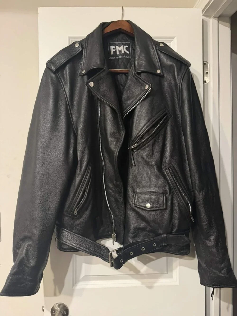 FMC First Manufacturing Co. Black Leather Motorcycle Jacket Men's 50T (50 Tall)